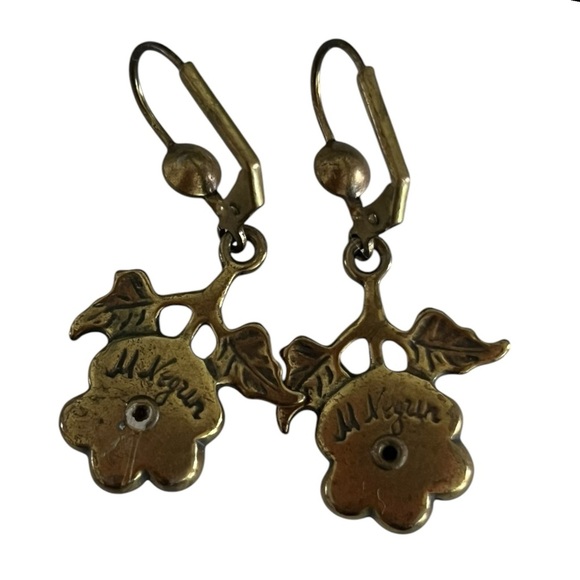 Michal Negrin Silver Gray Swarovski Crystals Floral Leaves Brass Drop Earrings - Picture 2 of 4